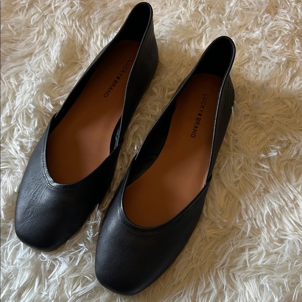 Lucky Brand Black Leather Square-Toe Ballet Flats - Picture 12 of 14